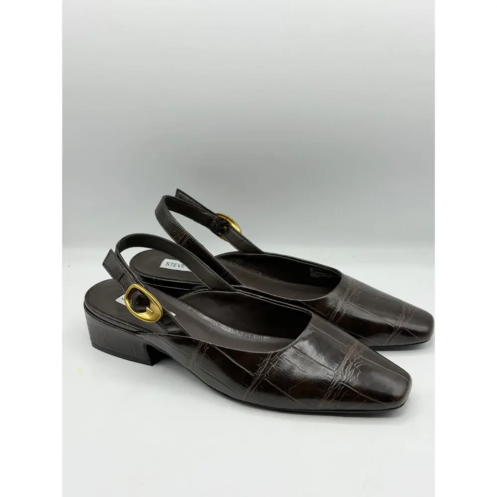 STEVE MADDEN Darvy Slingback Croc Embossed Square Toe Mule Brown Sz 9 $100